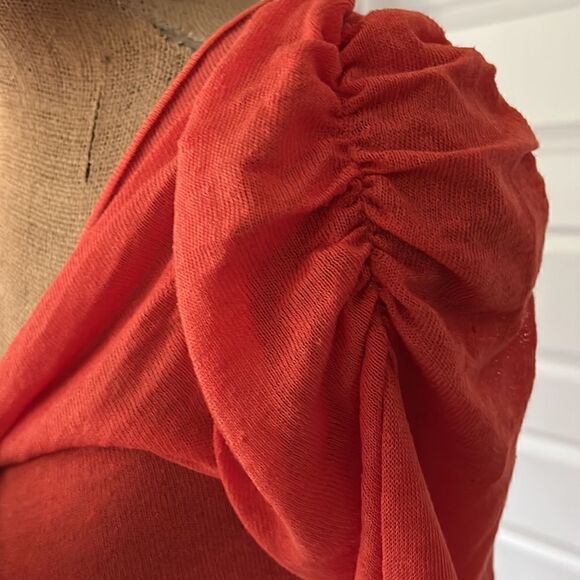 Vintage 90’s Michael Simon Vintage orange linen ruched sweater size small - Picture 2 of 6